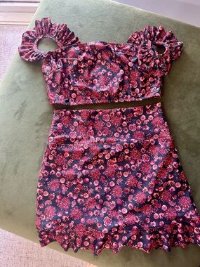 Albion Black Swim Top & Floral Skirt Set with Pink Blooms